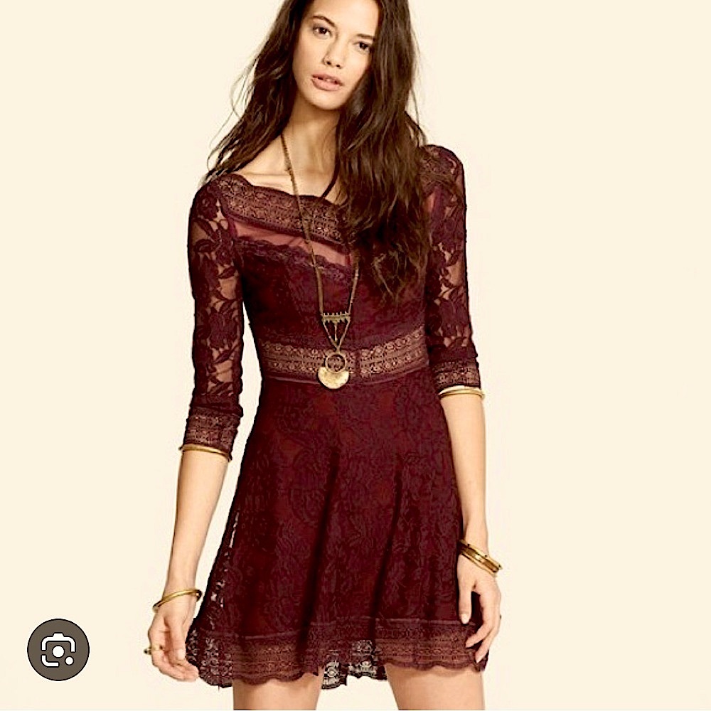 Free People Lace Burgundy off the shoulder dress (L)